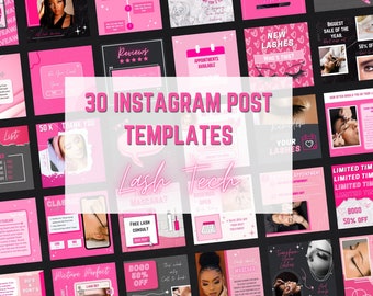Pink Lash Tech Instagram Post Templates, Canva Editable (Digital Download)