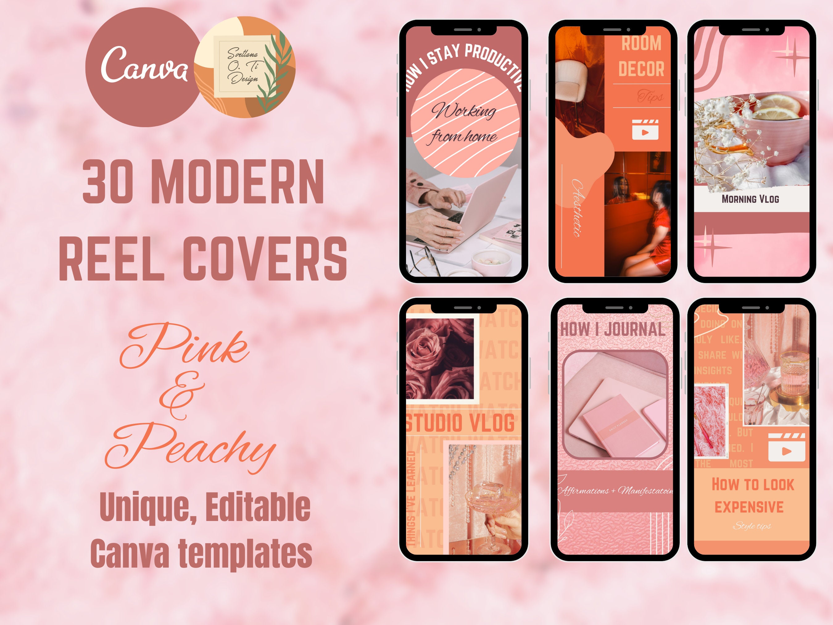 30 Pink Reel Cover Templates, Boho Pink IG Canva, BOHO Influencer Template,  Beauty Story Template, Peach Minimalistic Reels Cover for IG 