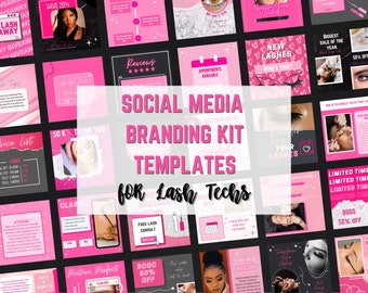 Pink Lash Business Social Media Kit, Canva Templates