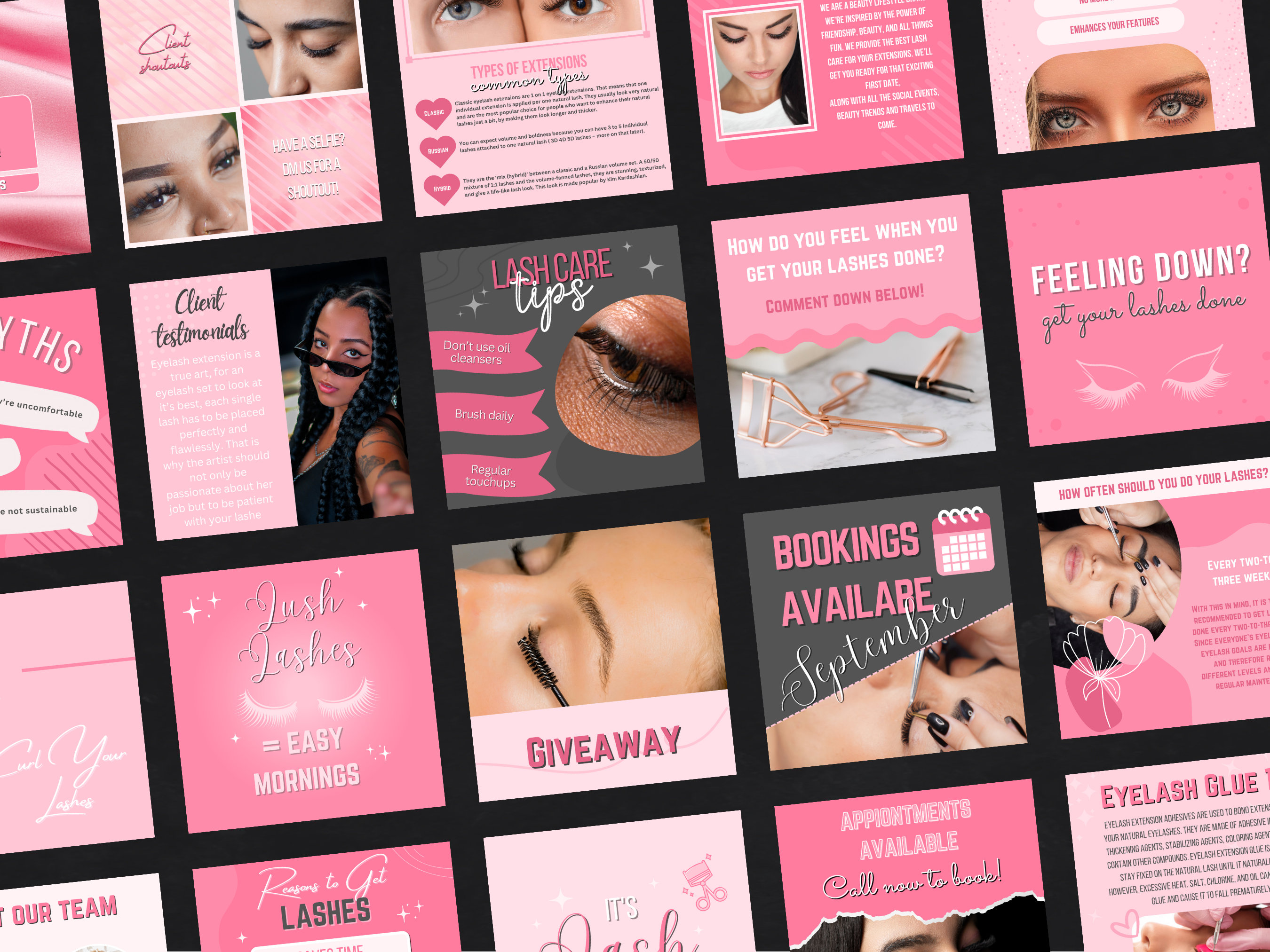 DIY Lash Tech Instagram Post Templates, 30 Editable Canva Pink IG Posts ...