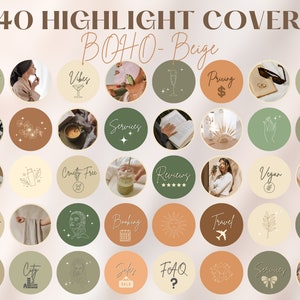40 BOHO Luxury Instagram Highlight Covers Canva Template Lux Beige IG Quotes Highlight Cover Fashion Hair Business Nails Template IG Pack