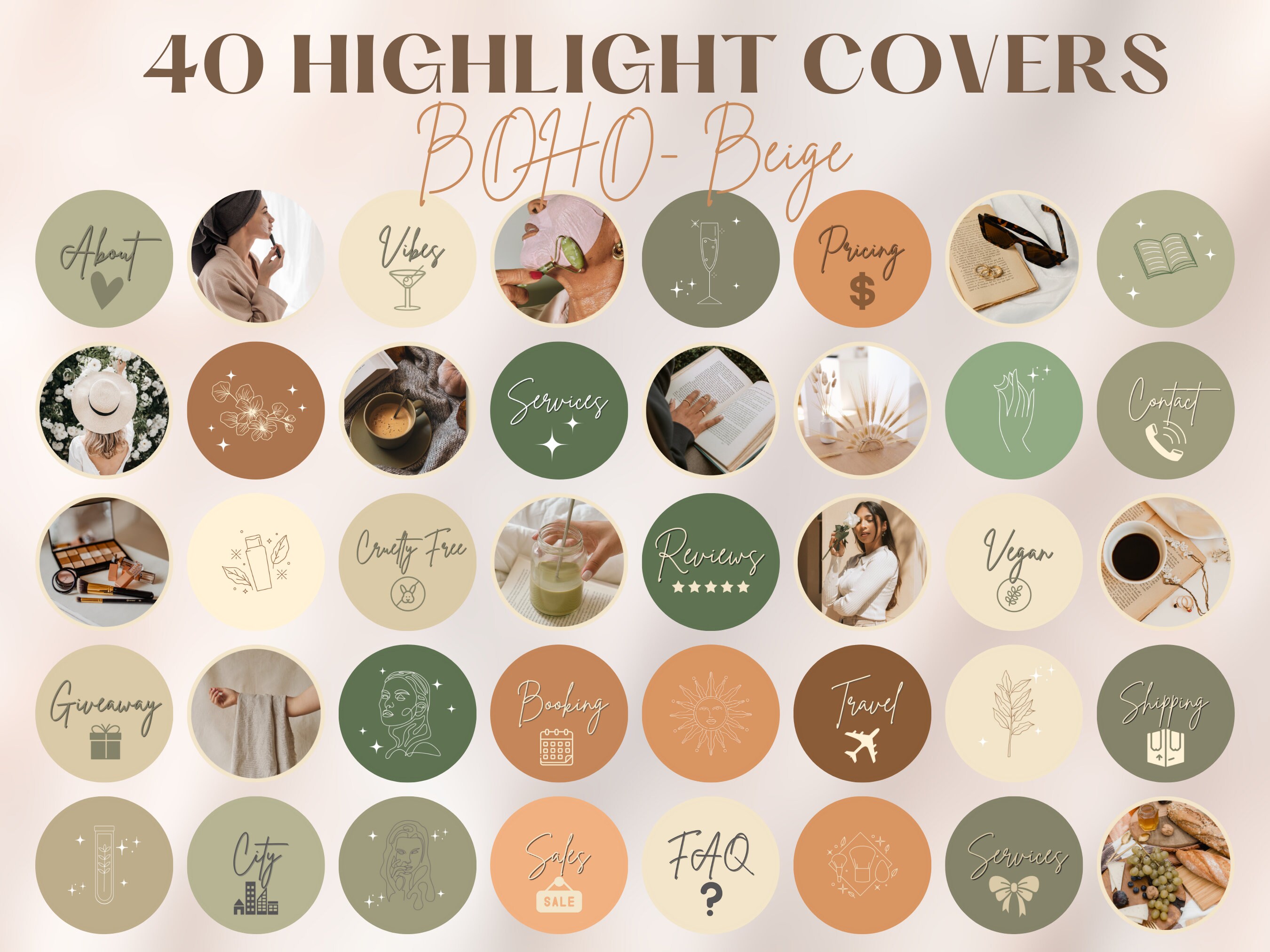 40 BOHO Luxury Instagram Highlight Covers Canva Template Lux Beige IG  Quotes Highlight Cover Fashion Hair Business Nails Template IG Pack 