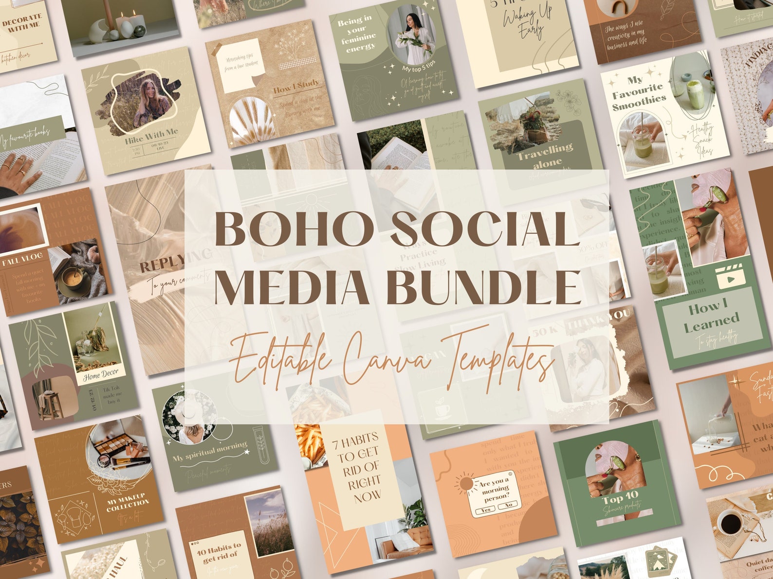 DIY Social Media Bundle, Canva Templates Instagram, Beige Highlight ...