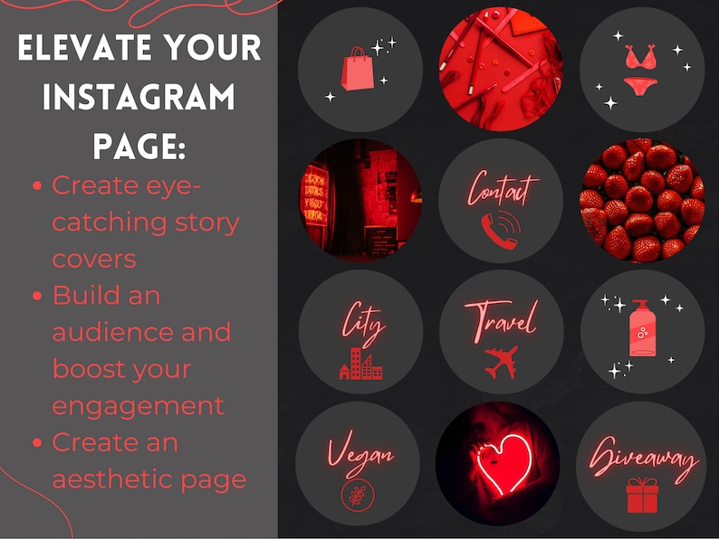 40 Red Luxury Baddie Instagram Highlight Covers Canva Template Luxe IG