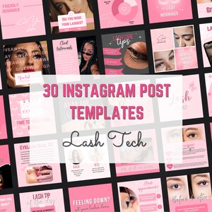 DIY Lash Tech Instagram Post Templates, 30 Editable Canva Pink IG posts, Luxury Influencer Skincare Social Media IG Posts for Eyelash Techs