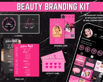 Pink Lash Tech Branding Kit, Logo & Social Media Templates (Canva)
