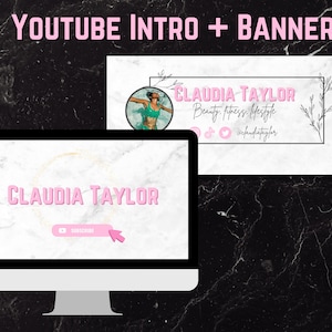 Sjabloon YouTube-introbanner roze wit, YouTube-brandingkit, wit YouTube Intro bewerkbaar, luxe influencer Vlogger Intro sociale media