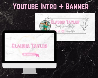 Sjabloon YouTube-introbanner roze wit, YouTube-brandingkit, wit YouTube Intro bewerkbaar, luxe influencer Vlogger Intro sociale media