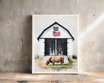 Barn Print, White Barn, Rustic Farmhouse Decor, Vintage Countryside Print, Country Home Decor, Printable Country Style Wall Decor, Barn Art