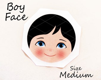 BOY Babushka Matryoshka Cloth Face, Fabric Face, Doll making supplies, Medium