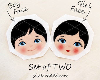 BOY and GIRL Babushka Matryoshka Cloth Face, set of 2 Fabric Faces