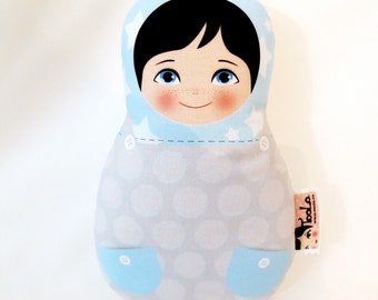 Boy Babushka matryoshka softie plush doll, Small, stuffed matryoshka