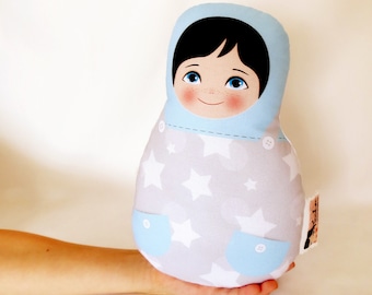 Boy Babushka matryoshka softie plush doll, Small, stuffed matryoshka