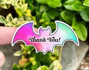Galaxy Bats Thank You Sticker Sheet For Packaging - Halloween, Spooky, Emo, Goth