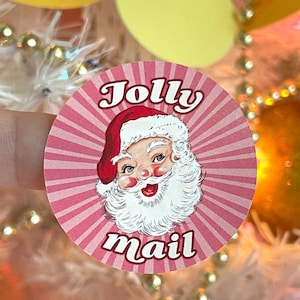 Jolly Mail Santa Christmas Mailing Sticker Sheet - Small Business Stickers, Christmas Packaging Stickers