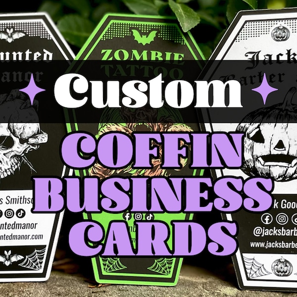 Custom Coffin Shaped Goth Business Cards - Tattoo Shops, Beauticians, Barbers, Bands, Paranormal, Witches and More