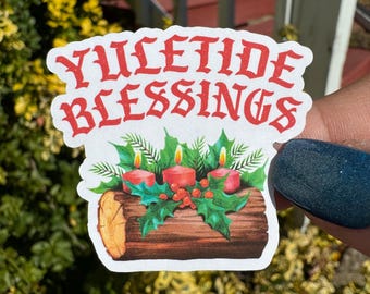 Yuletide Blessings Yule Log Sticker Sheet: Festive Packaging