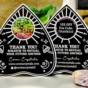 Planchette Ouija Spirit Board Thank You Promo Scratch Off Cards - Psychic Reader Insert Cards, Social Media Cards, Business Cards, Tarot