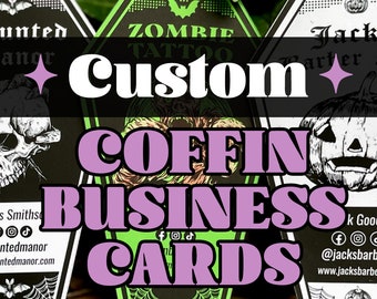 Custom Coffin Shaped Goth Business Cards - Tattoo Shops, Beauticians, Barbers, Bands, Paranormal, Witches and More