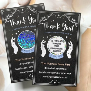 Boule magique de cristal Merci Rayer les cartes - Lecteur psychique Insérer des cartes, Cartes de médias sociaux, Cartes de visite, Tarot Merci