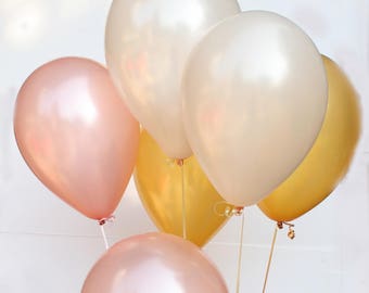 Rose gold, gold, and peach latex balloons - 11" - Set of 12. Metallic latex balloons. Rose gold balloons. Gold balloons. Peach latex balloon