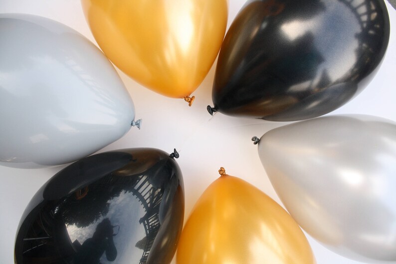 black Silver and black latex balloons set Set of 15 Silver Gold balloon. and gold latex balloons Gray latex balloons grey