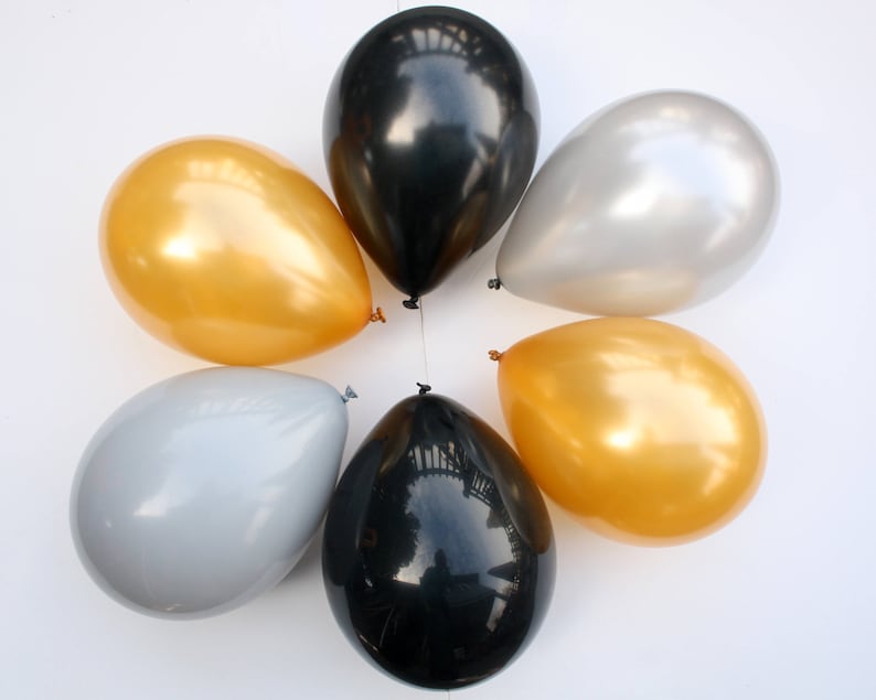 black Silver and black latex balloons set Set of 15 Silver Gold balloon. and gold latex balloons Gray latex balloons grey