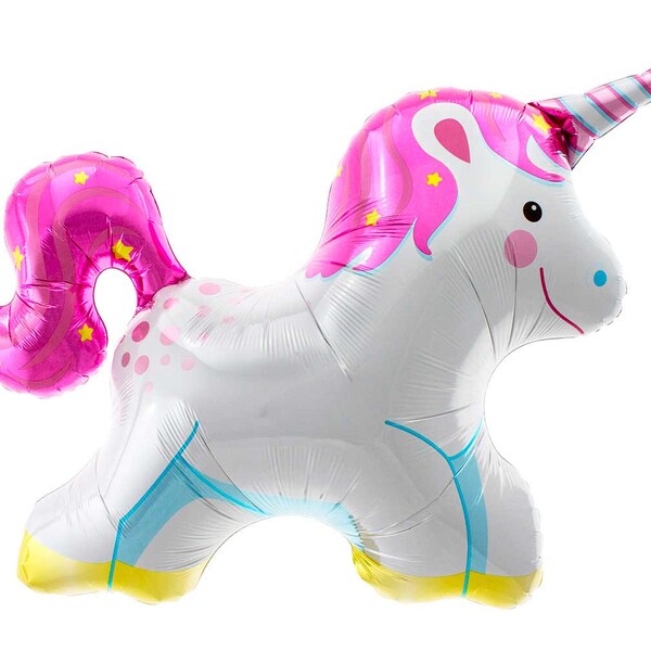 Unicorn balloon. 36".  Large pink and white unicorn balloon.  Unicorn party balloon.  Rainbow and unicorns balloons.  Girl's party balloons