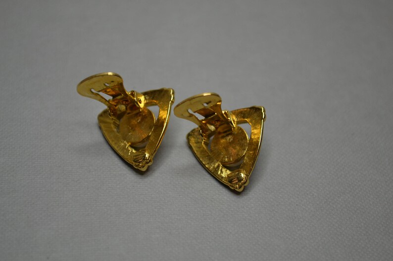 Beautiful Navy and Gold with Button Pearl Design Soleil Vintage Earrings Clip On