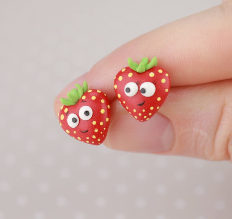 Strawberry Earrings Red Strawberries stud Earrings Berry Etsy