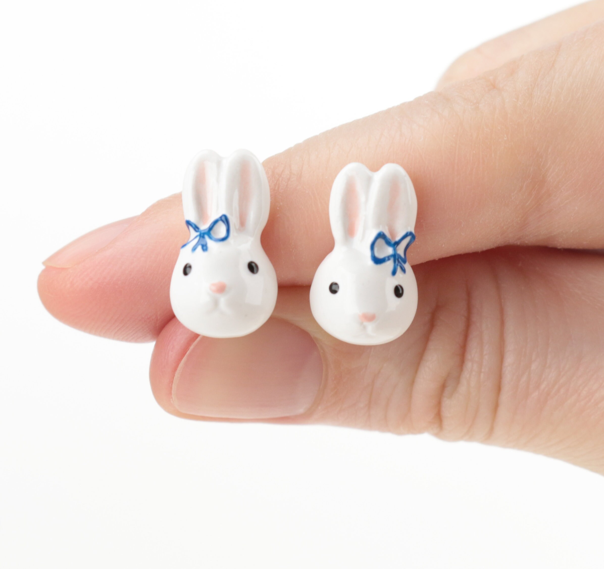 Rabbit earrings Ceramic hare stud earrings Animals jewelry Etsy