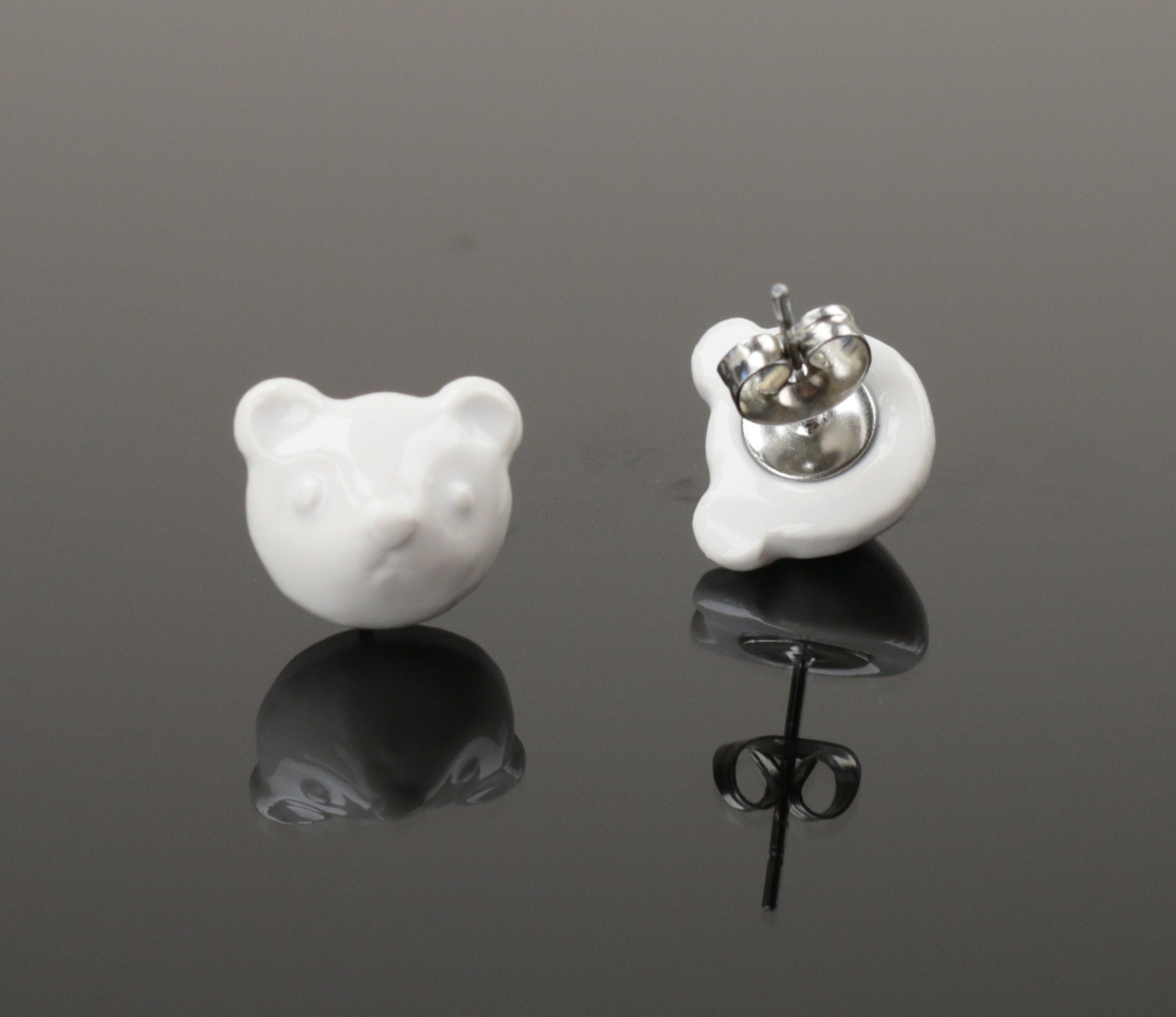 Polar bear earrings Ceramc bear stud earrings Animals jewelry Etsy