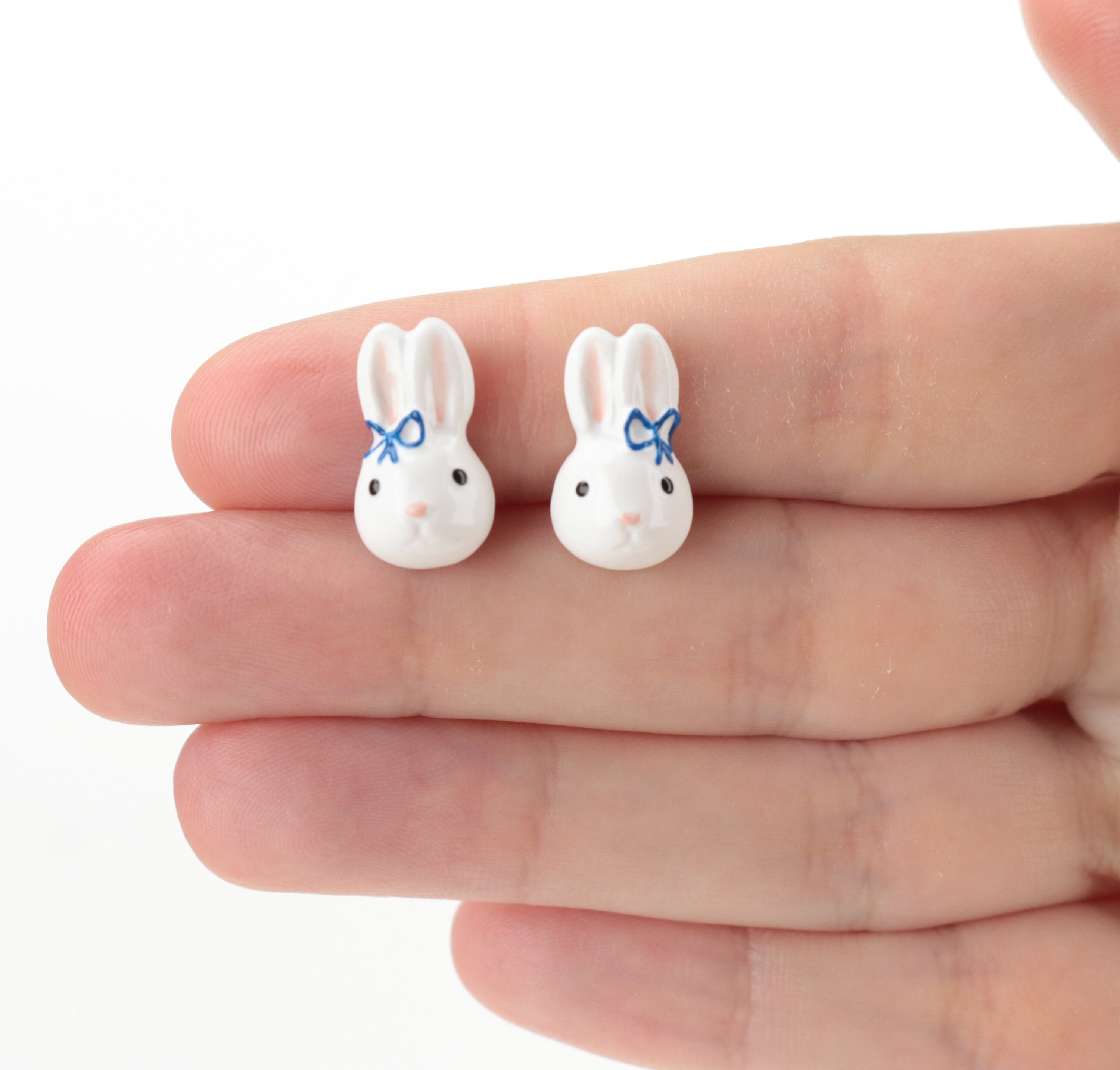 Rabbit earrings Ceramic hare stud earrings Animals jewelry Etsy