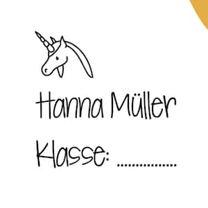 Schulstempel 36 Name | Vorname | Nachname | Motiv Einhorn | Stempel Schulanfang | Einschulung