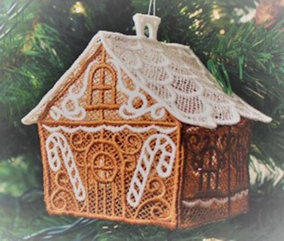 Embroidered Christmas Tree Decorations , Gingerbread House