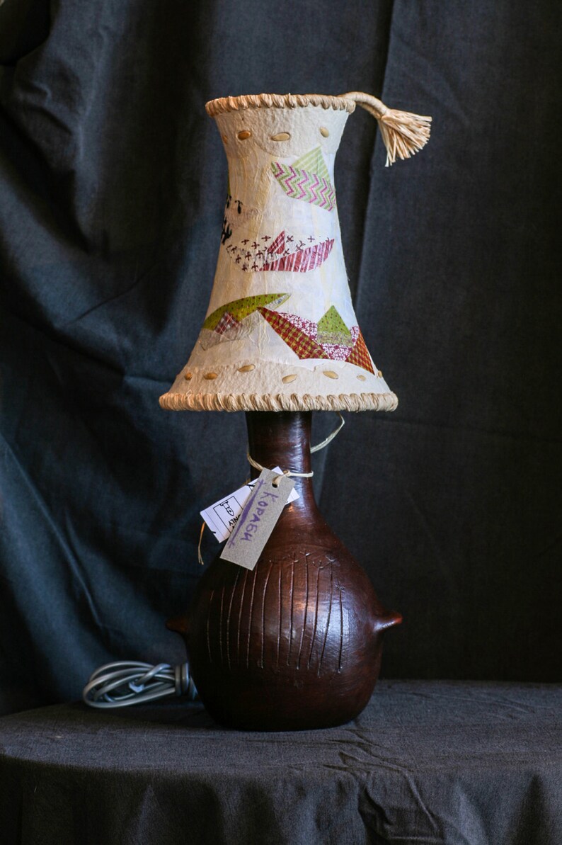 Paper Home Decor Pottery Anniversary Newlyweds Gift Bohemian Ceramic Summer Home Decor Natural Tree Lamp Upcycled Light Rustic Decor