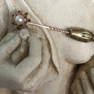 Antique Victorian 10K Gold Cultured Pearl Stick Pin