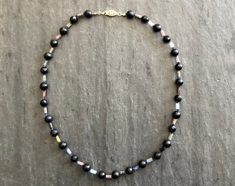 Luxurious Hand Knotted Black Agate and Siberian Jet Beads