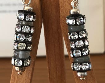 Artisan Rhinestone Sterling Silver “Art Deco” Dangle Earrings