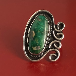 Big Vintage Southwestern Style Green Turquoise Sterling Silver Ring