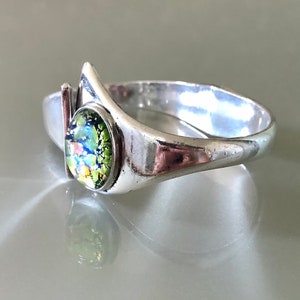 Vintage Taxco Dichroic Glass Sterling Silver Hinged Cuff Bracelet
