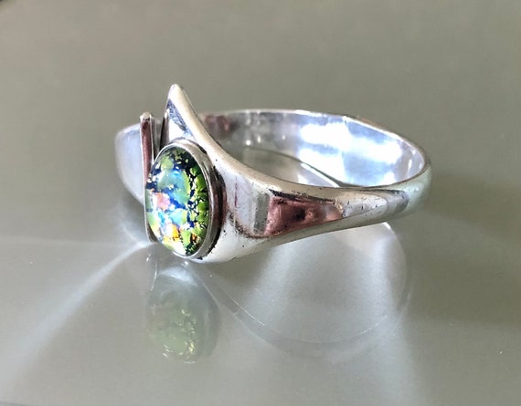 Vintage Taxco Dichroic Glass Sterling Silver Hinged Cuff Bracelet