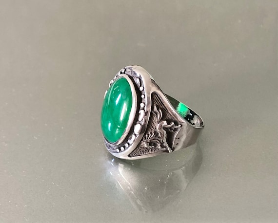Huge Man’s Aventurine Sterling Silver Ring with S… - image 1