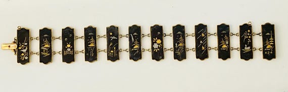 Japanese Damascene Panel Bracelet - 24K Inset