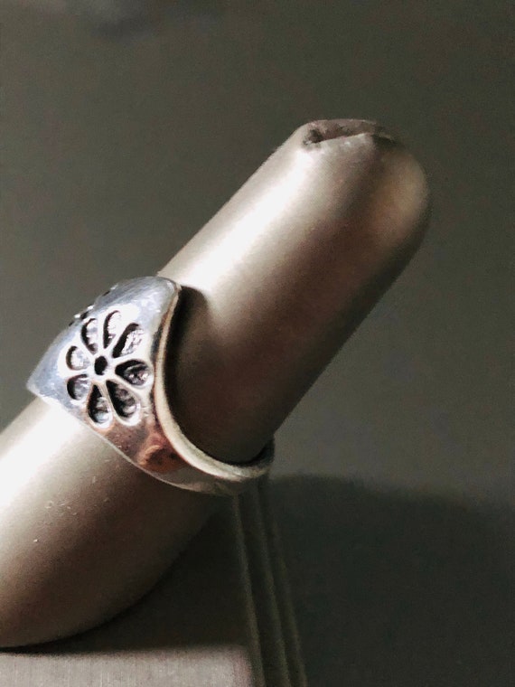 Bold Asymmetrical Sterling Silver Flower Band Ring - image 2