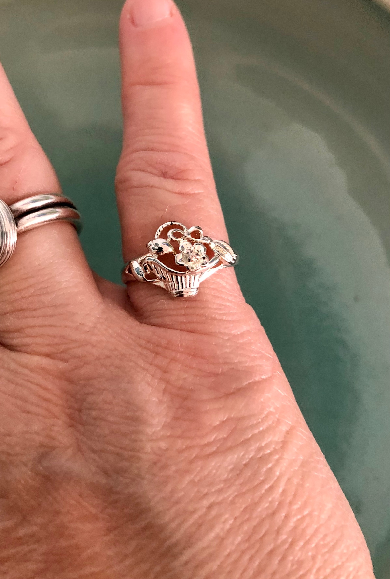 Charming Vintage Sterling Silver Flower Basket Ring Etsy