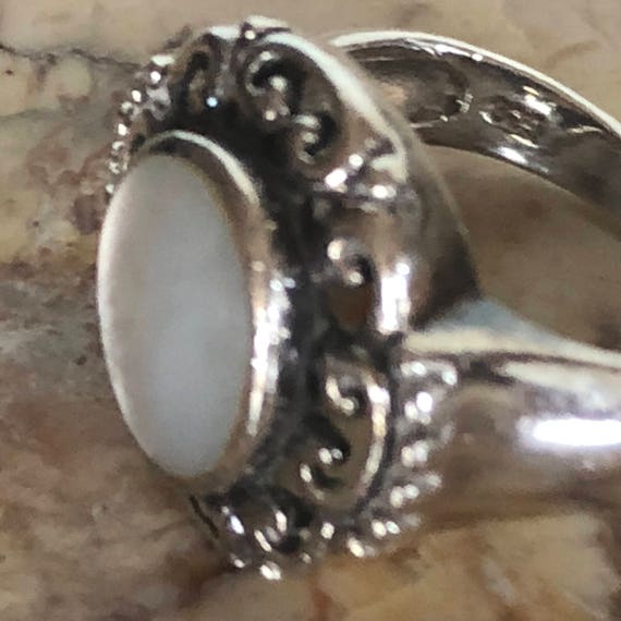 Ornate Sterling Silver Faux Mother of Pearl Ring - image 5