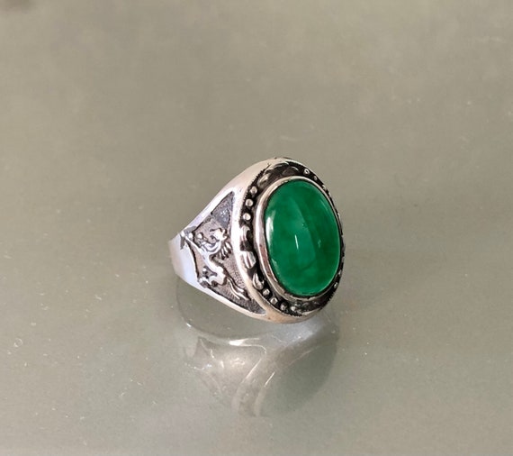 Huge Man’s Aventurine Sterling Silver Ring with S… - image 3