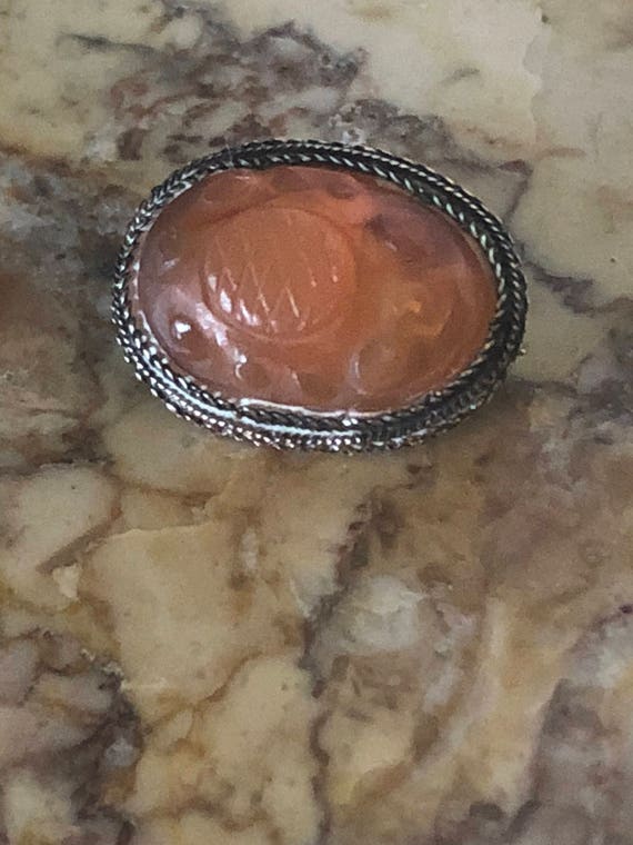 Antique Orange Molded Glass Brooch