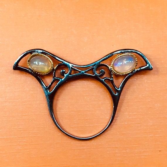 Unusual Double Sided Opal and Sterling Silver Ring - image 1